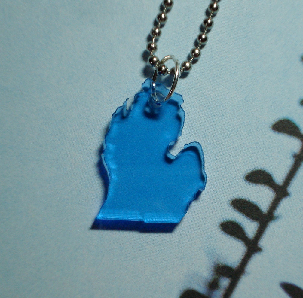 Small Michigan Necklace in Light Blue Lasercut Acrylic