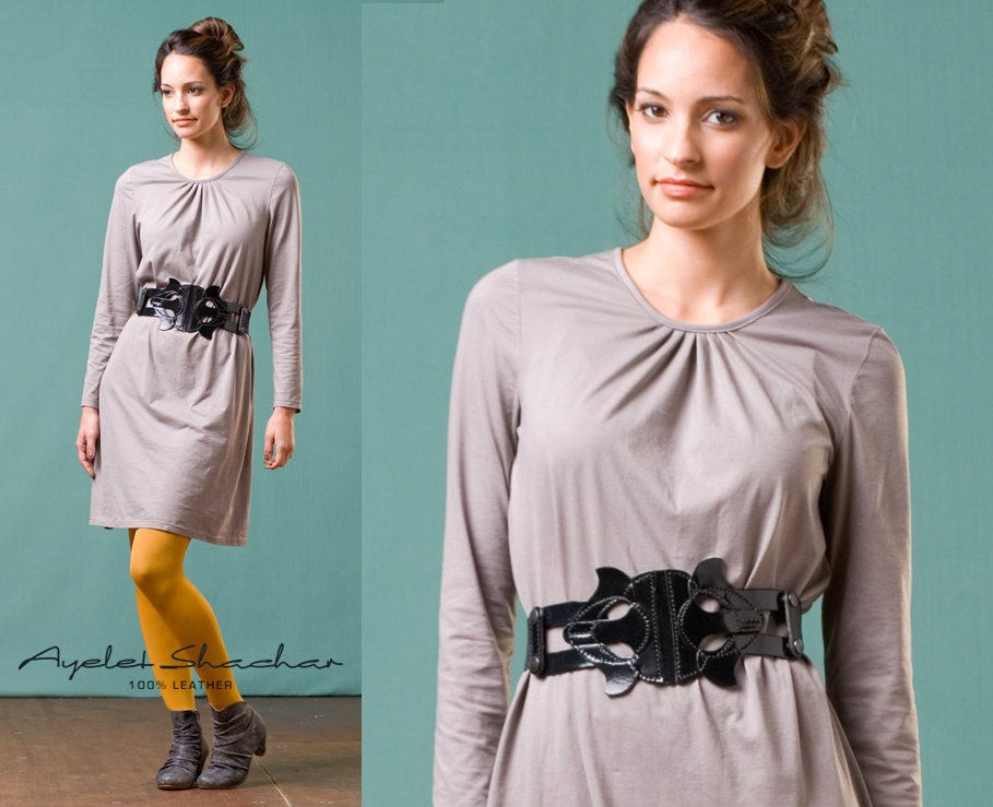 BLACK BELT, Black Leather obi -  women belts - sash belt - elastic belt - wide belt - Full Grain Leather Waist Belt