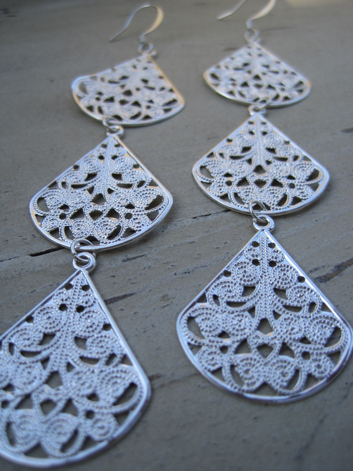 Triple Threat Silver (handmade filigree statement earrings)