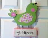 Bird Door Sign Personalized Wooden Birdie Door Hanger with Name plaque