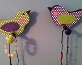 Set of two wooden birdie jewlery holders