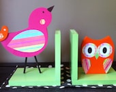 Wooden owl and bird Bookends