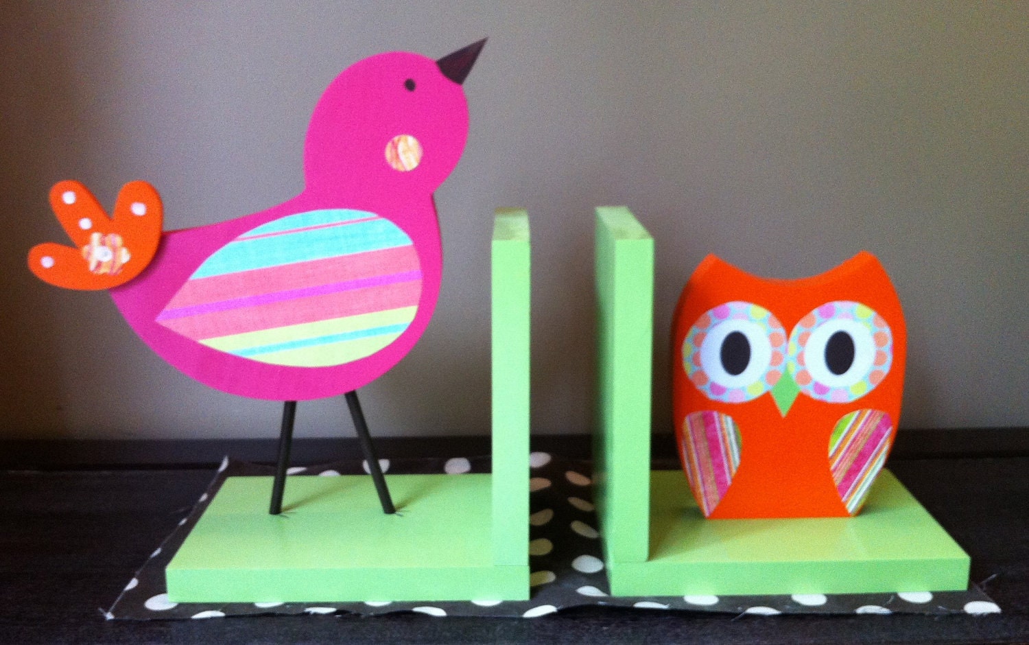 Wooden owl and bird Bookends