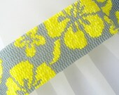 Closing Down Sale - Now only 25 Bucks - Surf Style - Wide Sunshine Yellow and Grey Peyote Beaded Cuff Bracelet  FREE SHIPPING