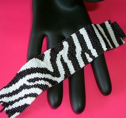 RESERVED FOR JOAN  -  Zebra Design Peyote Beaded Cuff Bracelet  FREE SHIPPING
