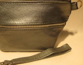 Black Leather Wristlet, Clutch, Change, Makeup, Wallet, Coin Purse-THE WRISTLET