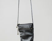 Small Black Leather I Phone 4,4s & 5 Case, Shoulder Cross Body Purse Pouch  - THE SUSETTE
