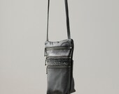 Textured Black Leather Shoulder Cross Body Travel Bag-THE ANNA with 4 separate pockets