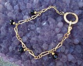 Vintage Watch Chain Bracelet, Gold and Onyx, OOAK,  Jewelry by BellaBeads4U