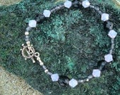 Smokey Blue Czech Glass And Swarovski Crystal, Bracelet, Sterling Silver