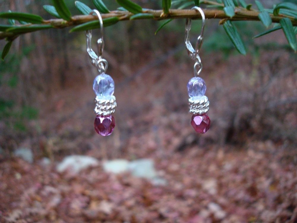 Czech Glass Earrings,  Rose, Alexandrite, Sterling Silver