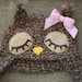 Custom Crochet Brown Owl Hat Beanie With Earflaps and Braids - Newborn to Adult Sizes