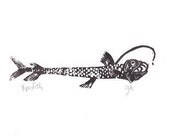 LINOCUT PRINT - Viperfish BLACK letterpress poster 8x10