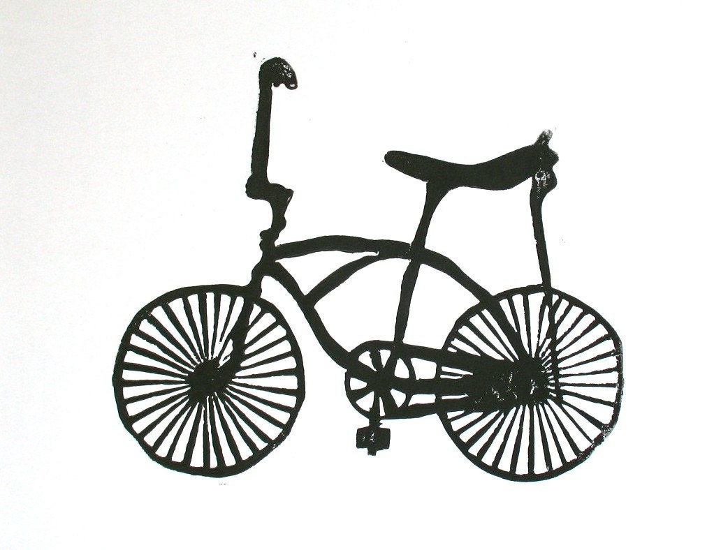 LINOCUT PRINT - Banana bike BLACK letterpress poster 8x10