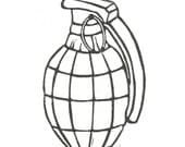 LINOCUT PRINT - Hand grenade BLACK letterpress poster 8x10