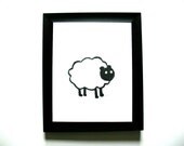 LINOCUT PRINT - Sheep BLACK letterpress nursery poster 8x10