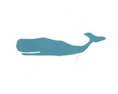 LINOCUT PRINT - whale LETTERPRESS blue grey poster 8x10