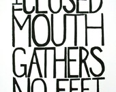 LINOCUT PRINT - The closed mouth BLACK letterpress poster 8x10