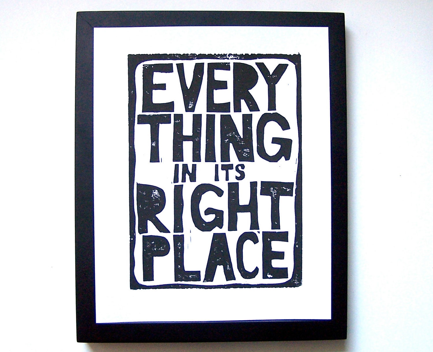 LINOCUT PRINT - Radiohead BLACK letterpress poster 8x10 typography
