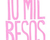 LINOCUT PRINT - 10 mil besos PINK letterpress typography valentine poster 8x10