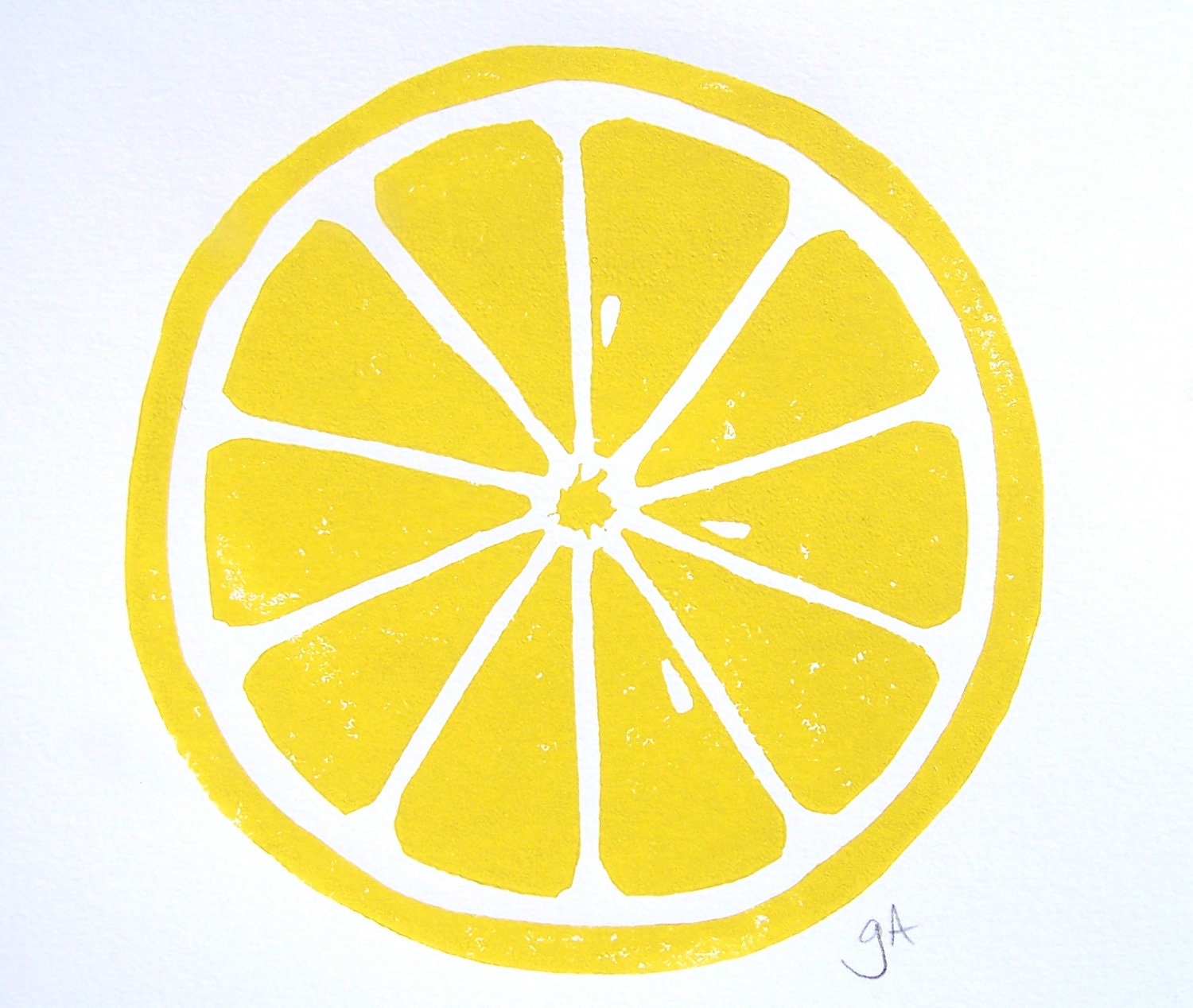 PRINT - Lemon  YELLOW LINOCUT citrus 8x10 letterpress