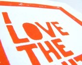 CARD - I love the sh.t out of you ORANGE LINOCUT mini print / greeting card