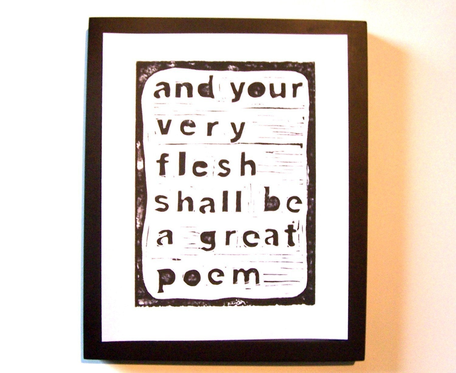 LINOCUT PRINT - And your very flesh... BLACK letterpress poster Walt Whitman
