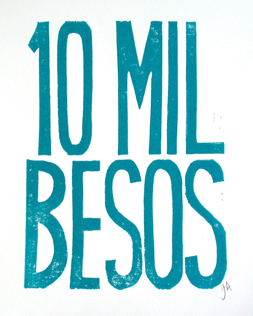 PRINT - 10 mil besos TURQUOISE valentine block print 8x10