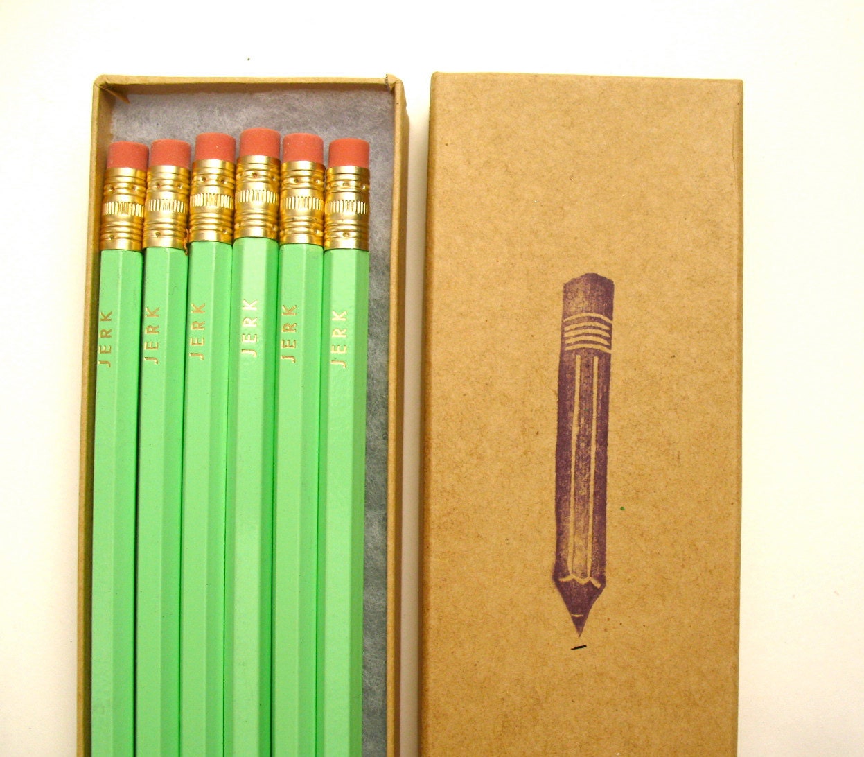PENCILS (6) JERK - mint green - graphite hex pencils w/ kraft pencil box