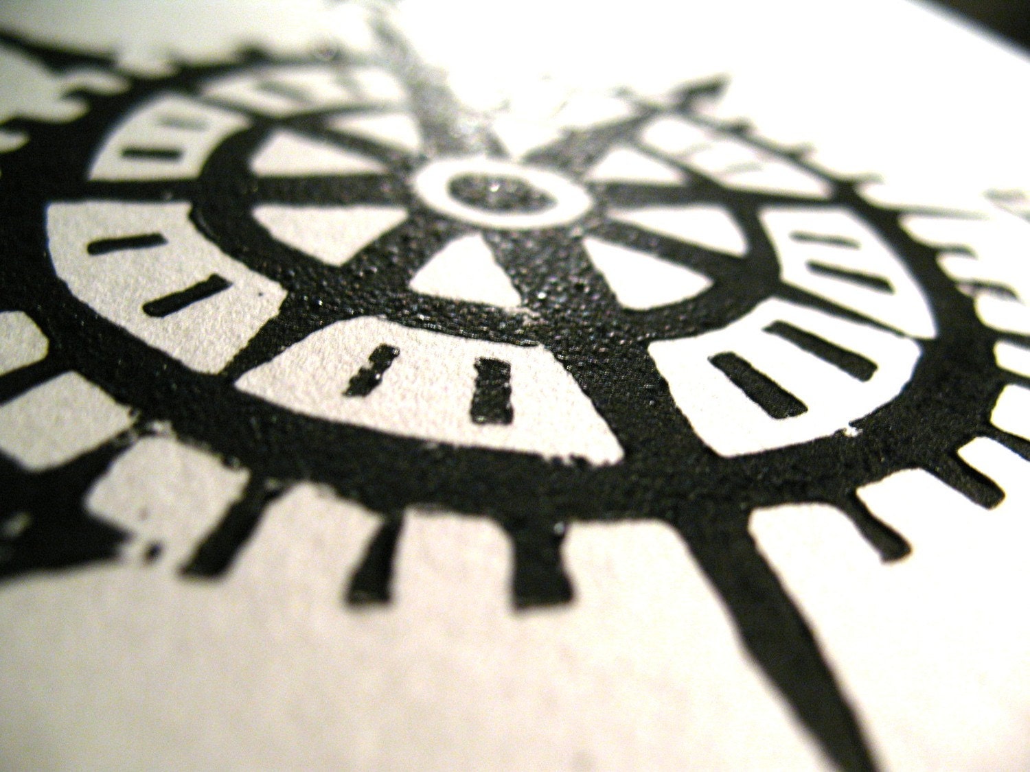 PRINT - Compass / Cardinal directions BLACK LINOCUT 8x10