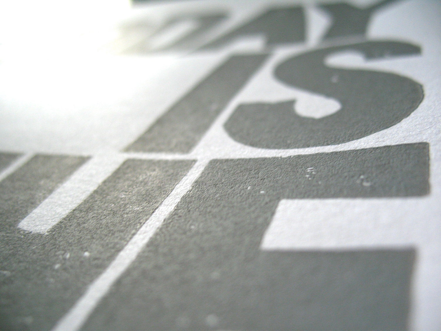 LINOCUT PRINT - Today is the day GREY (gray) letterpress poster typography 8x10