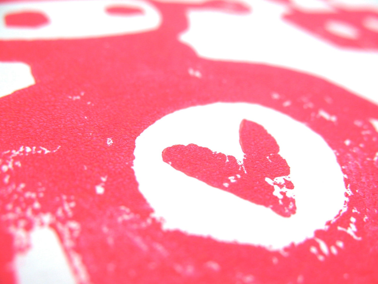 LINOCUT PRINT - Robots in love LETTERPRESS hot pink valentine print 8x10