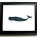 LINOCUT PRINT - whale LETTERPRESS dark dark blue silhouette poster 8x10