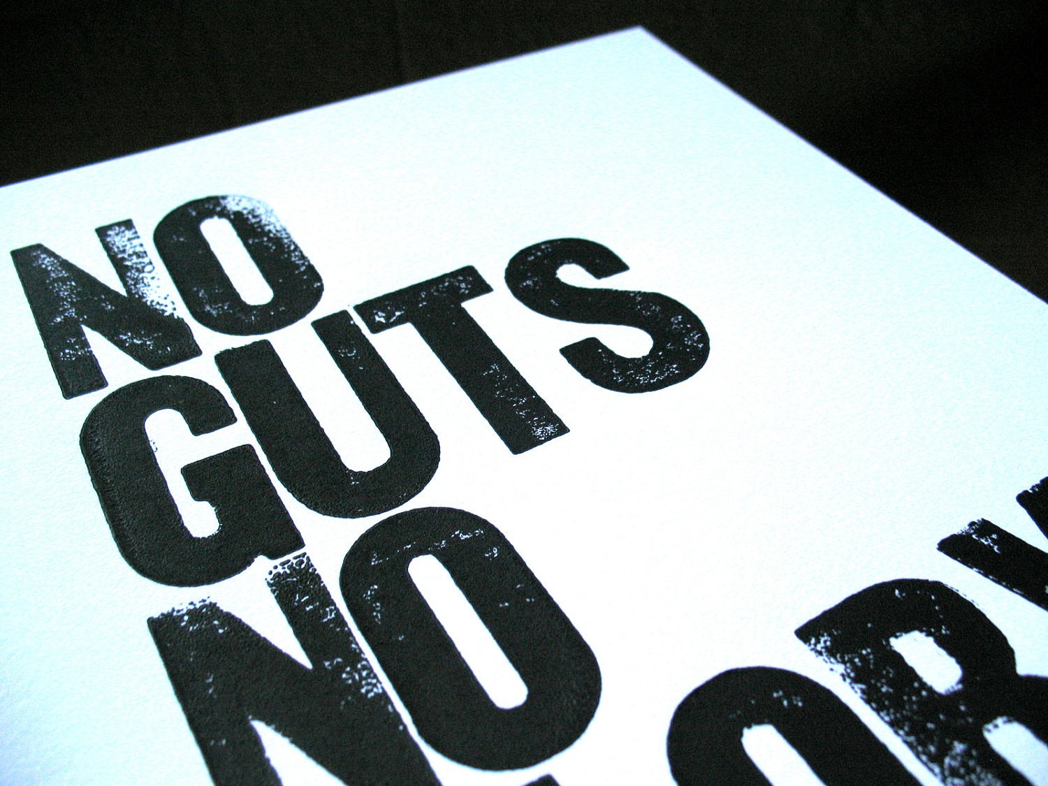 LETTERPRESS PRINT - No guts no glory BLACK 8x10 typography letterpress poster