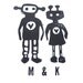 LETTERPRESS PRINT - Custom monogram print - robots in love BLACK linocut print 8x10
