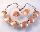 Copper leaves necklace and earring vintage set