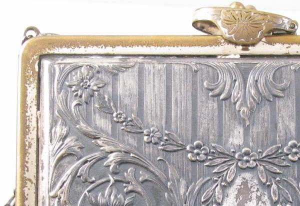 1920s silver and brass floral repoussee evening wallet purse