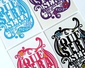 Que Sera Sera Set 4pc Postcard Art Print - Black Pink Purple Blue