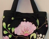 Shop Closing Feb 15 Clearance - was 49 - Pleated Bow Bag with inside pocket in Dena Designs Fabric - Black and Pink