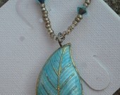 Gold and Turquoise Swarovoski Crystal Natural Leaf Necklace