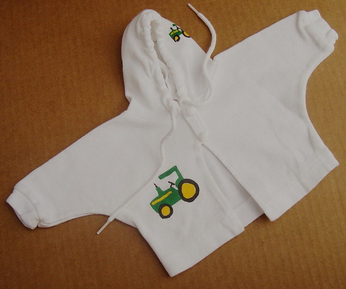 Preemie Hoodie Green Tractor Handpainted Soft Cotton