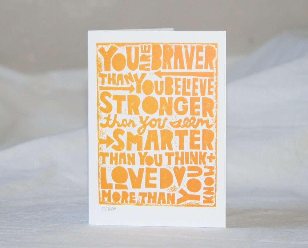 You are Braver than You Believe Inspirational Quote, Greeting Card, Note Card, Mothers Day Card, Mother's Day