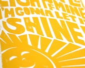 Sunshine, Typography, Wall Art, Nursery Decor, Kitchen Art, Children's room Decor, Raw Art Letterpress, Song, sign