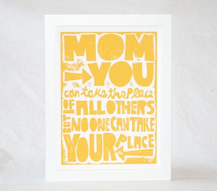 MOTHER'S DAY CARD Kitchen Art for MomLove for Mom on Mothers Day Sunshine Yellow  4x6 Typography Poster