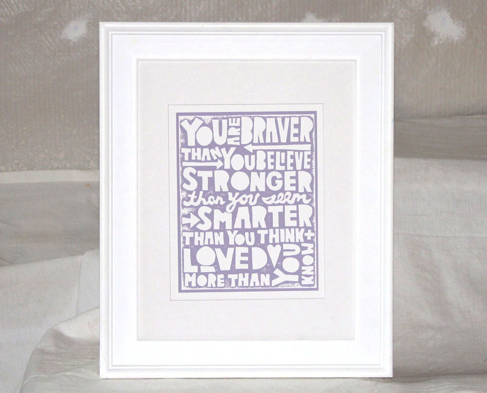 11x14 Winnie the Pooh You Are Braver than You Believe Inspirational Inspirational Typography Poster