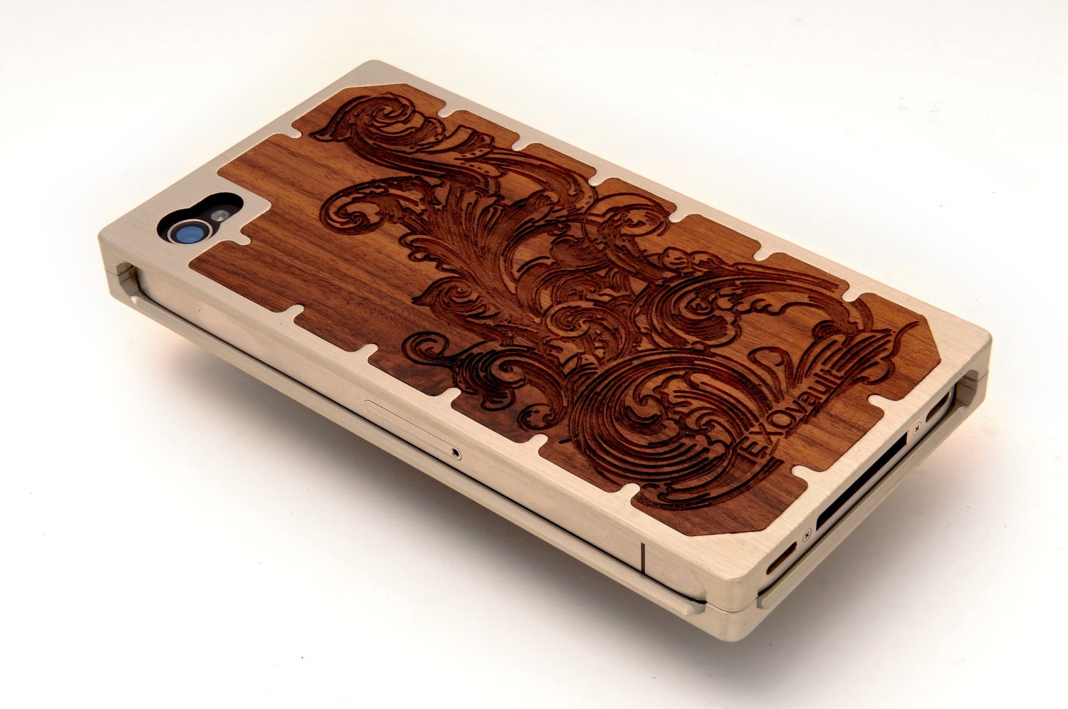 EXO12 Western Engraved Aluminum & Hardwood iPhone 4S Case