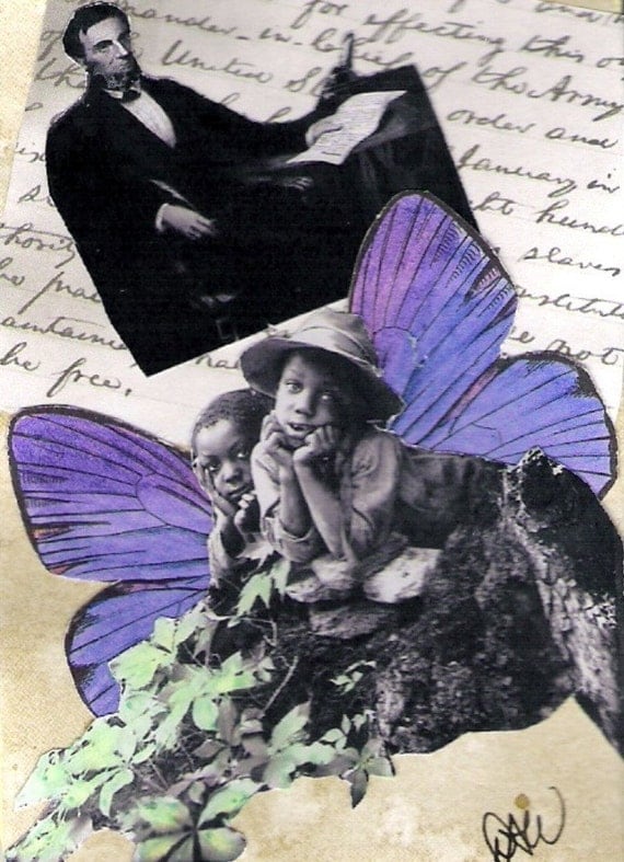 Limited Edition ACEO Card PRINT - Dreaming of Freedom -- Two African American Boys Abraham Lincoln Emancipation Proclamation