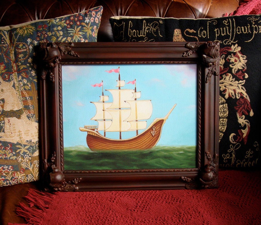 Unique Framed art Nautical ship framed print  picture frame wall art boys room ocean sea print 11x14 Somerset velvet - by Marisol Spoon