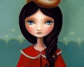 art print Girl and Fox fennic fox big eye woodland art little girl  LARGE print 11x14 on premium matte Rose by Marisol Spoon