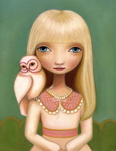 Owl girl art  - Elsa LARGE print 11x14 on premium matte by Marisol Spoon